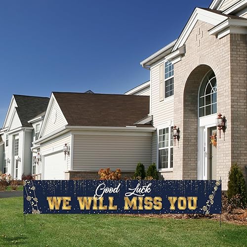 Miniatura 4 de INNORU Cartel de fondo grande con texto en inglés Good Luck We Will Miss You, letrero de césped para fiesta de despedida, pancarta de jardín de