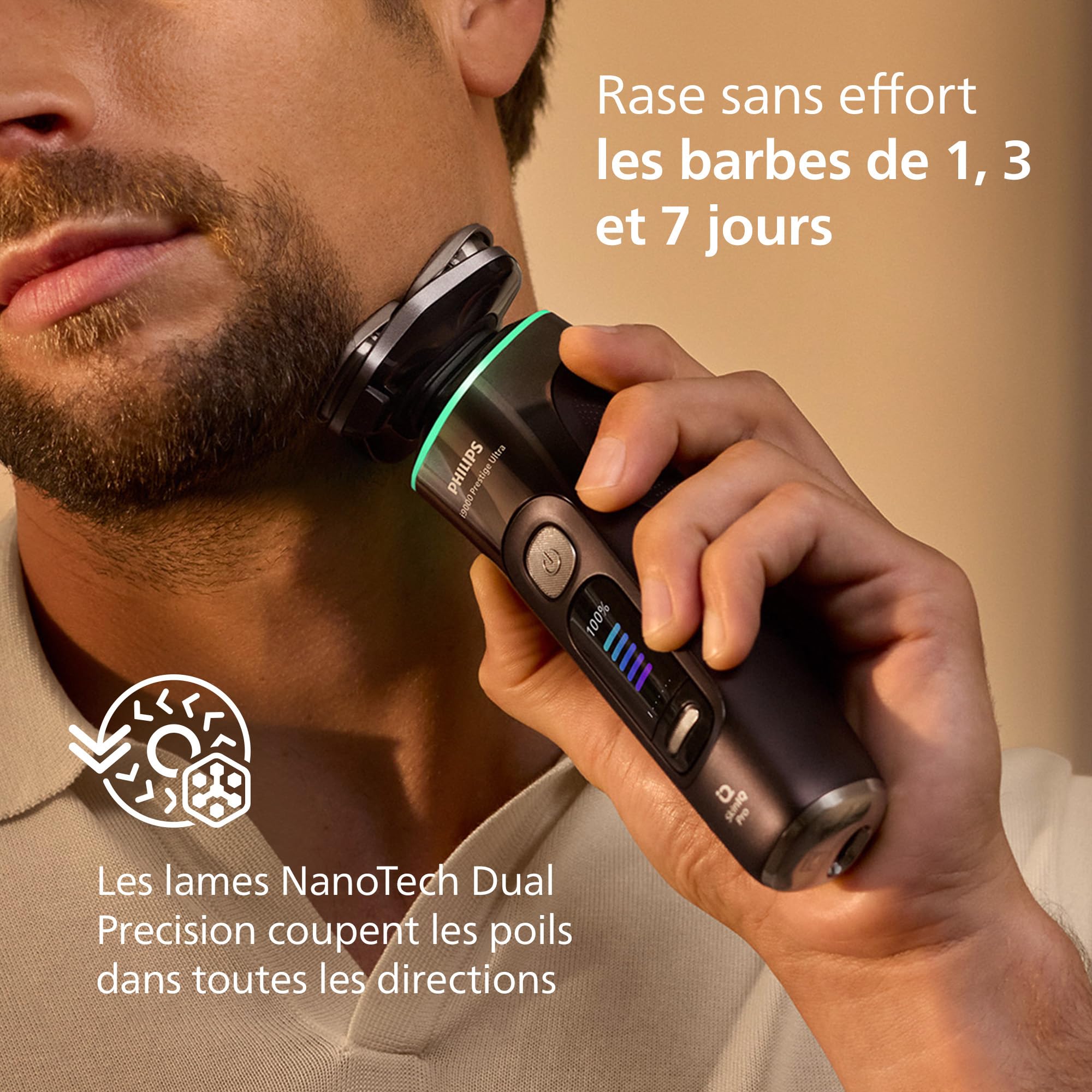 Philips Rasoir i9000 Prestige Ultra, rasoir électrique 100% étanche, technologie Skin IQ Pro, système Triple Lift & Cut, lames de précision NanoTech rotatives à 360°, 5 modes de rasage, XP9405/31
