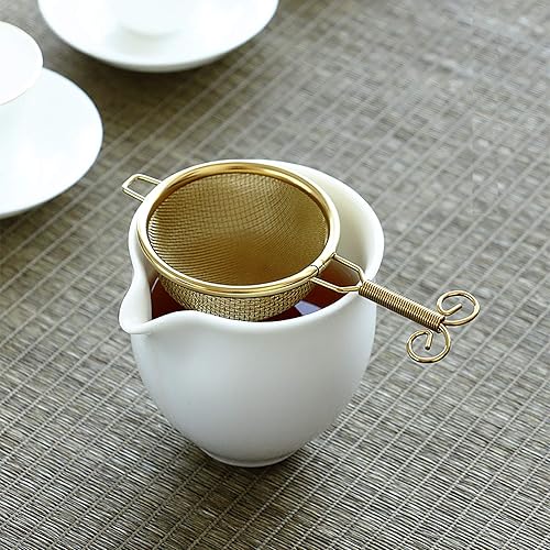 Miniatura 4 de Colador de té de acero inoxidable 1810 (cobre, mango corto), filtros de drenaje de té para juego de té Kung Fu, mini tamiz de harina, coladores de