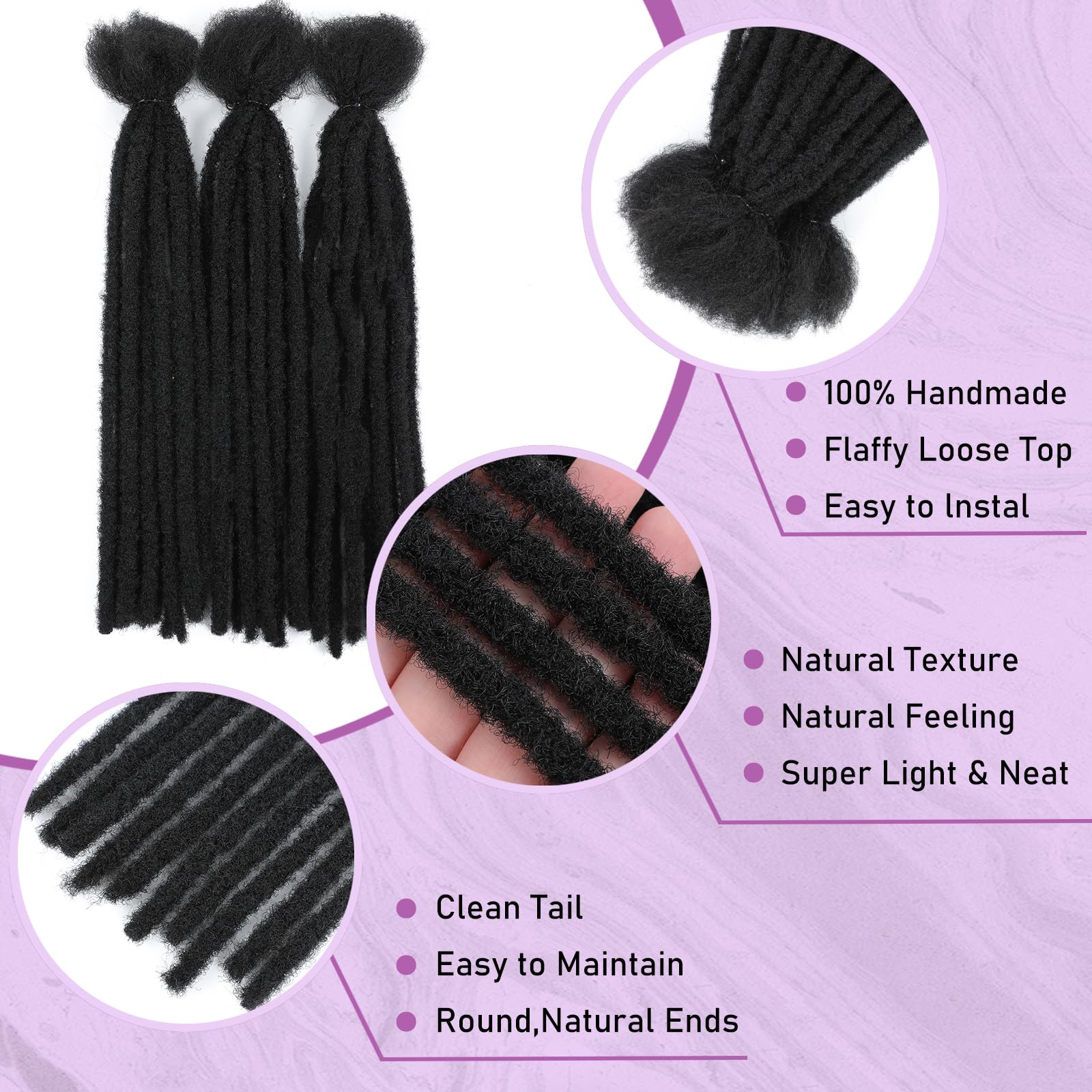 SHIHERESH Dreadlock Extensions Synthetic Hair 0.4cm Width 30 Strands Soft Dreads Extensions Dreads Loc Reggae Hippie Handmade Dreadlock Extensions for Women/Men(1B,12inch) - Image 3