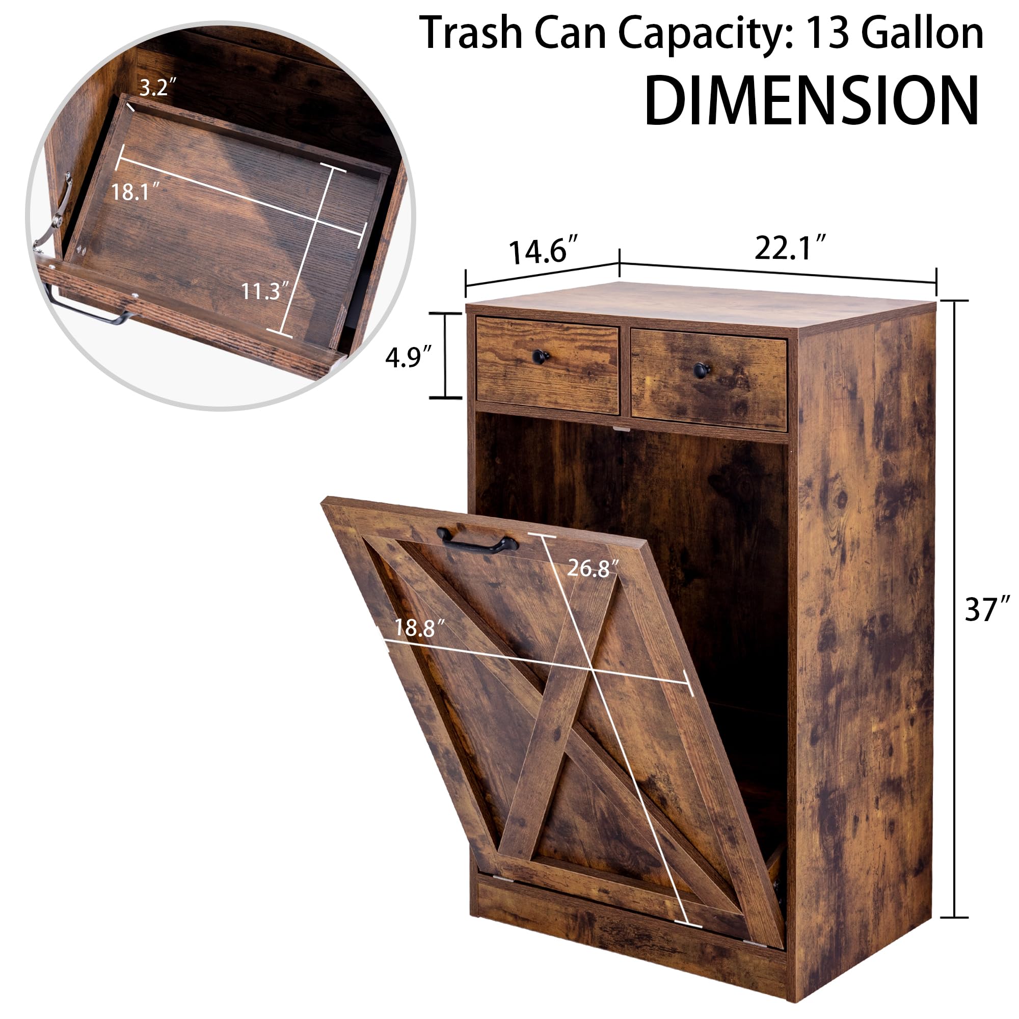 Amazon.com: Zvyteay 13 Gallons Tilt Out Trash Can Cabinet, Wooden