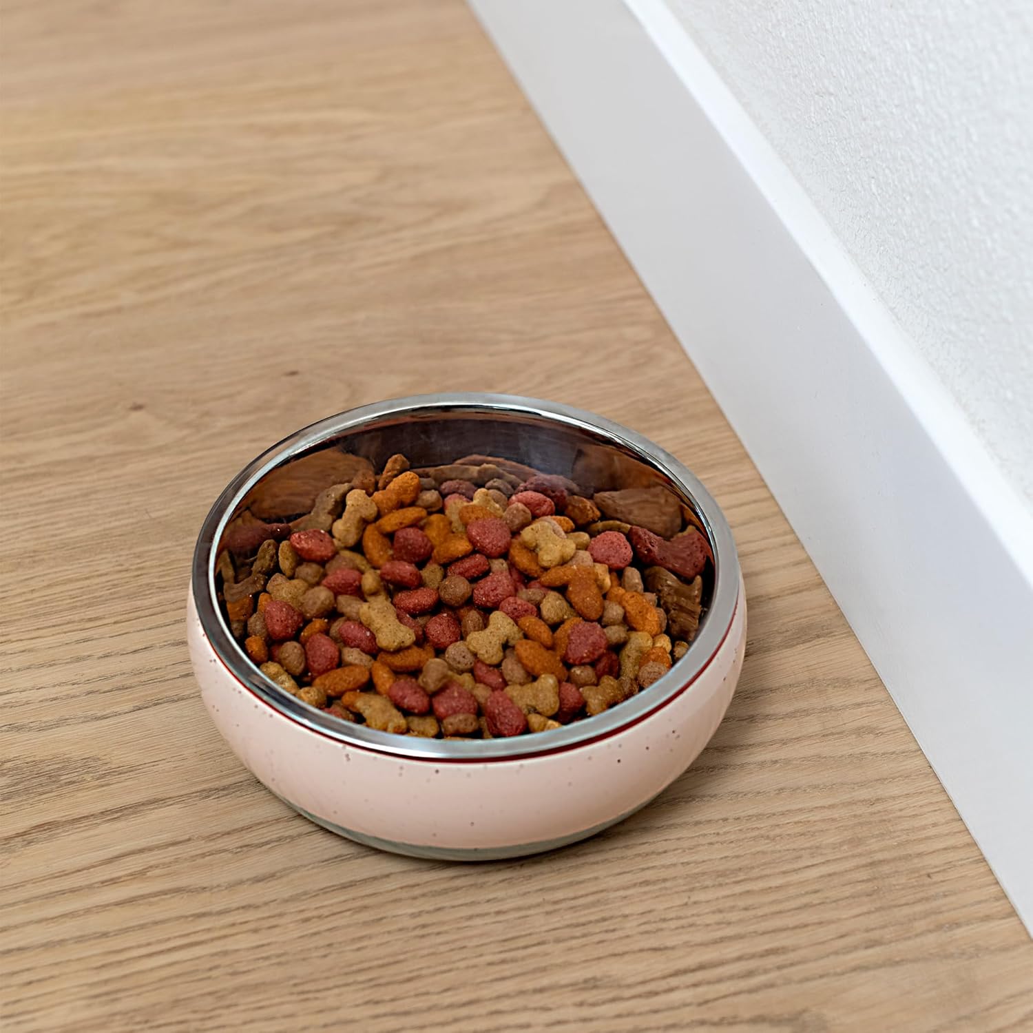 Fringe Studio Speckled Stripe Multi Medium Ceramic Pet Bowl W/Stainless Steel Bowl Insert (6.5" Diameter x 2.5" H, 26 fl.oz.), PetShop Collection (793MD001) (Pack of 2)