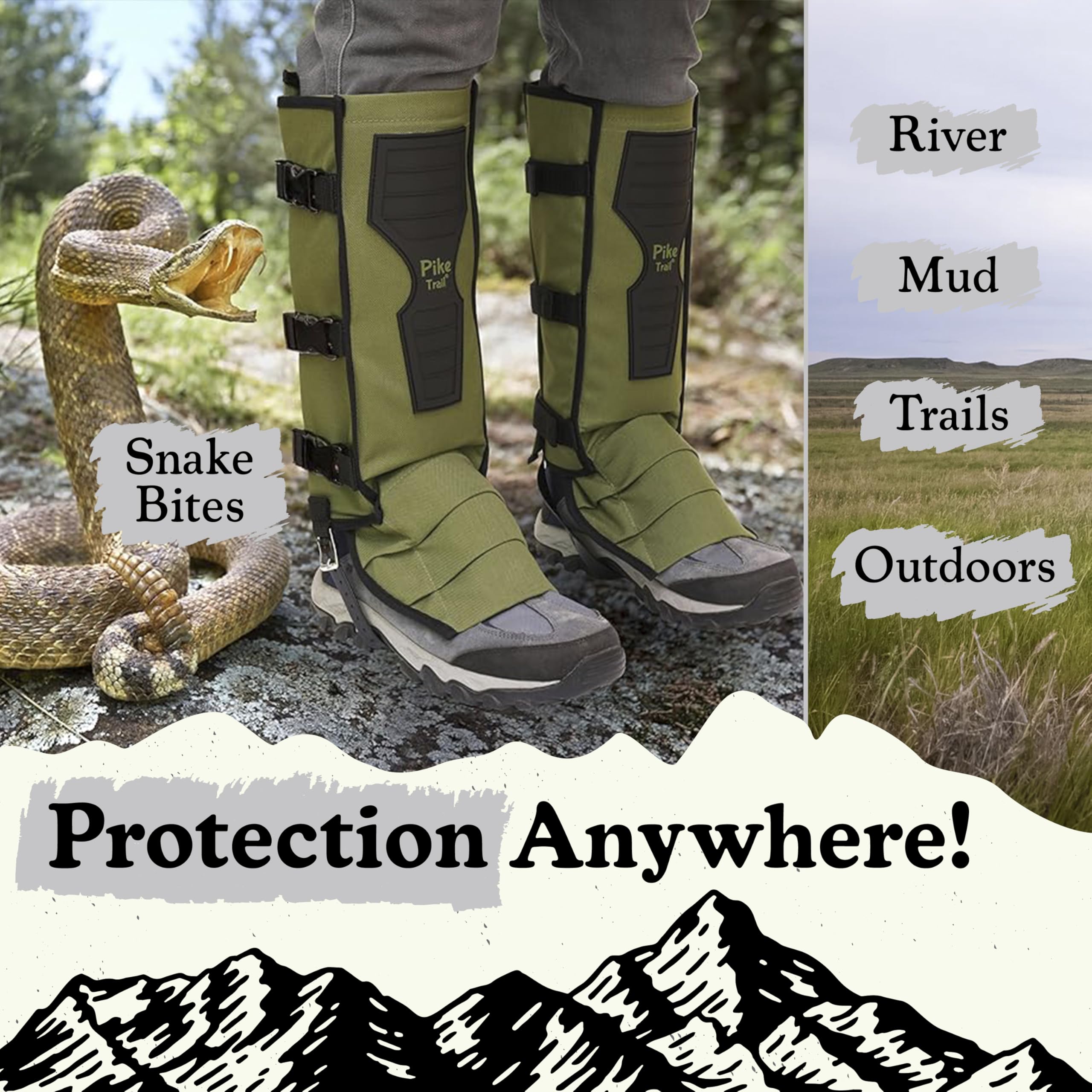 Pike Trail Polainas para patas de serpiente: protección de alto rendimiento para excursionistas y cazadores, impermeables, protección contra mordeduras, duraderas, antiserpientes, equipo para