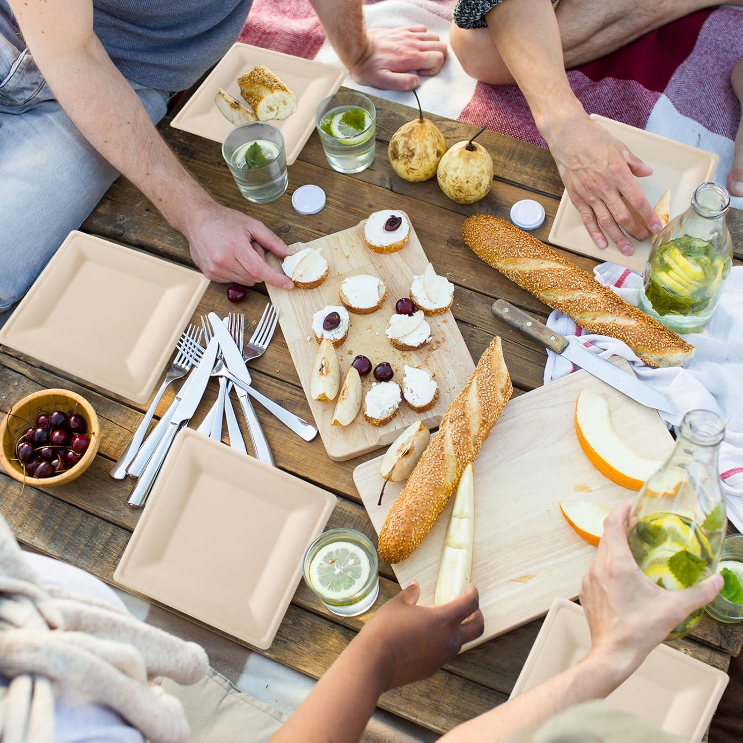 ECOLipak 125 Pack Compostable Square Paper Plates 6 inch Disposable, Eco-friendly Heavy Duty Biodegradable Sugarcane Plates - Image 7