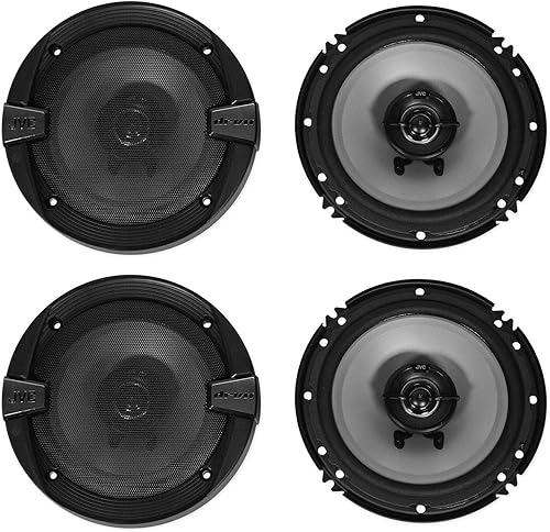 (4) JVC CS-DR162 - Altavoces coaxiales de 2 vías de audio para automóvil de 6.5 pulgadas y 300 vatios