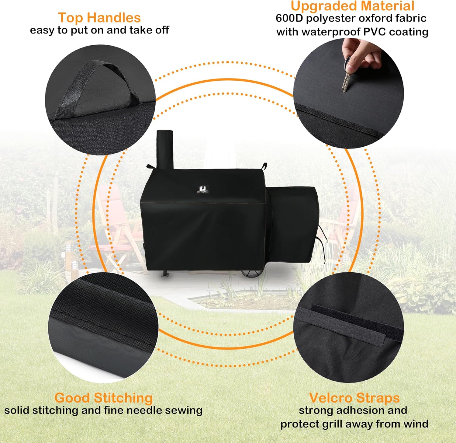 SUPJOYES Grill Cover for Oklahoma Joe's Highland Offset Smoker, Heavy Duty Waterproof Oklahoma Joe Smoker Accessories - Image 3