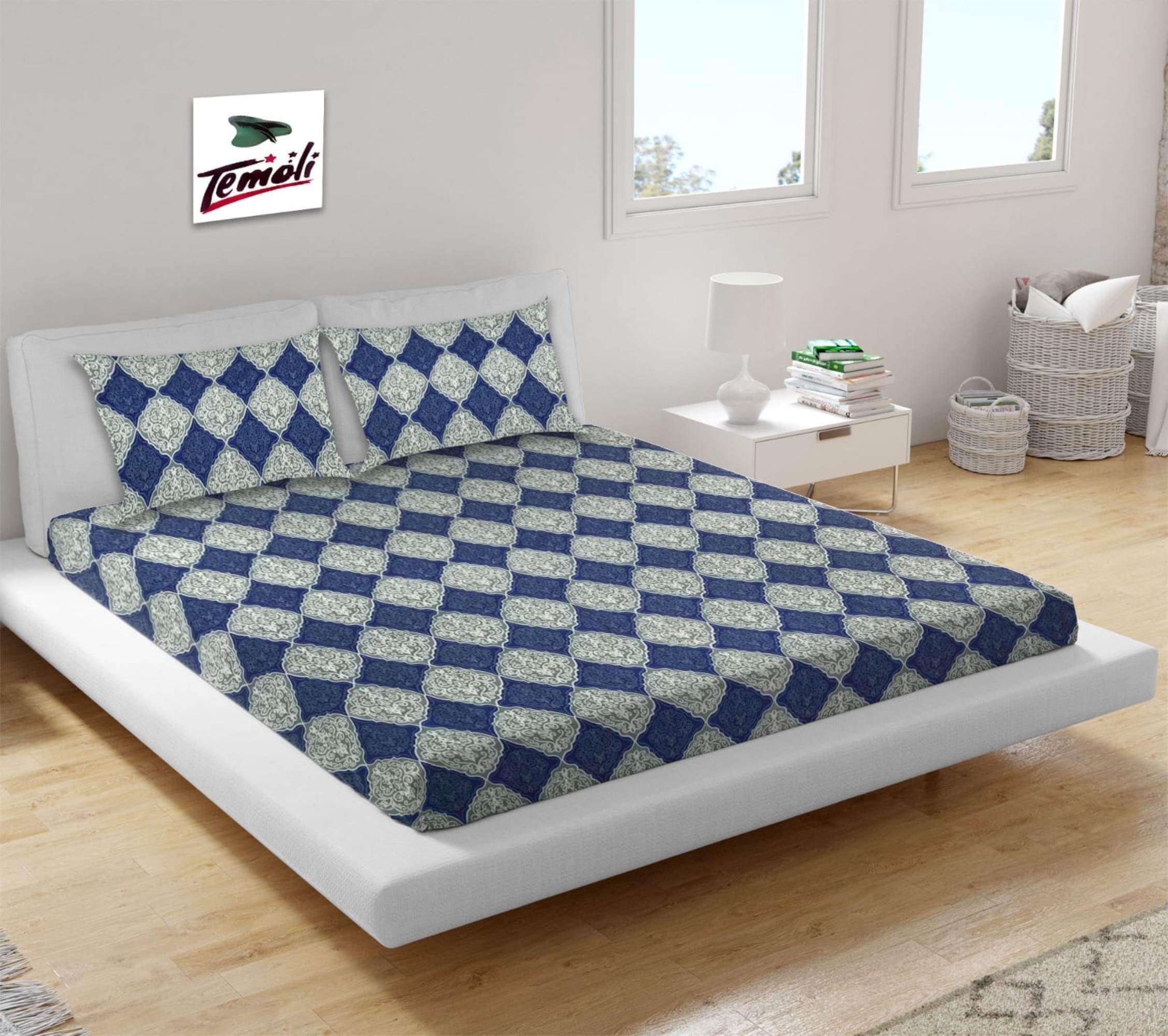 Temoli Glace Cotton Elastic Fitted Bedsheets King Size, For Double Bed, Bedsheet With 2 Pillow Cover (72 X 78 8 Inches, Big-Hexa210 Tc, Big Hexa (Blue,Grey) (B0CWV32BS6) Amazon Price History, Amazon Price Tracker