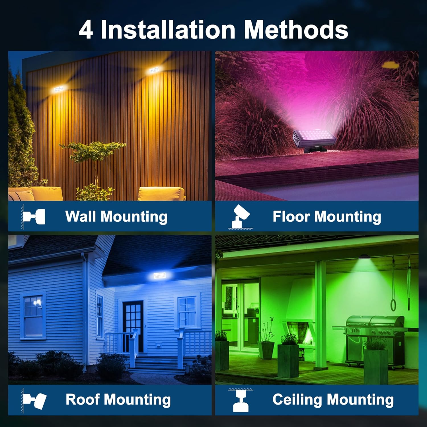 Smart Color Changing Flood Lights Outdoor 360W LED Wall Washer – WiFi App, Voice & Remote Controlled, 2700K-6500K Tunable White, 16M Colors, Linkable Landscape Security Lights (Black)