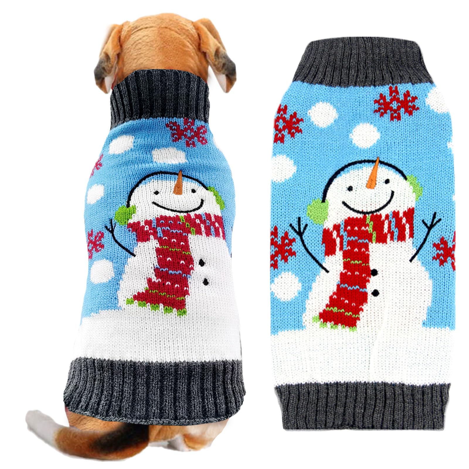 DOGGYZSTYLE Pet Christmas Dog Sweaters Cute Animal Snowman Printed Puppy Xmas Costumes Winter Warm Turtleneck Jumpers Puppy Knitted Clothes Cat