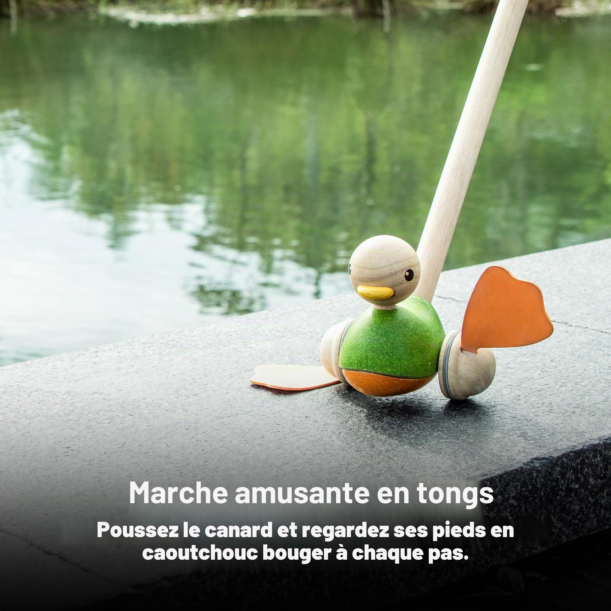 PlanToys Jouet à Pousser Canard - Animaux à Pousser en Bois dès 1 An - Canard en Bois Durable avec Bruit Flip-Flop - Jouet Éducatif pour Bébé, Wood