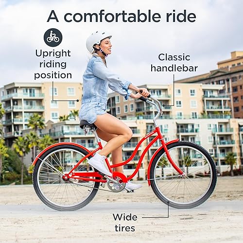 Miniatura 4 de Schwinn Mikko Adult Beach Cruiser Bike, 17-Inch Steel Frame, Wide Wheels for Stability, Rear Coaster Brakes, Multiple Speed Options