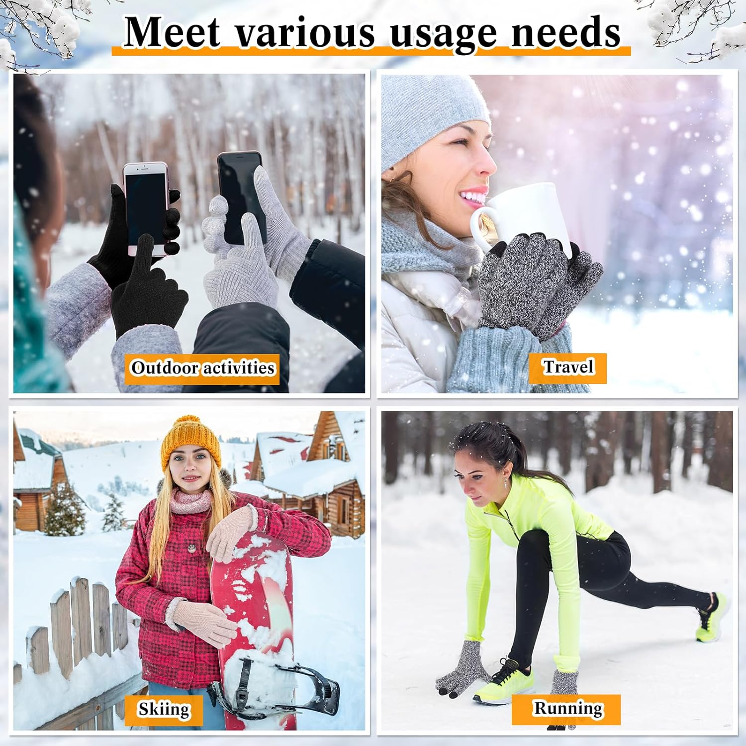 4 Pairs Winter Knit Gloves for Women Touchscreen Texting Warm Gloves Elastic Cuff Thick Thermal for Cold Weather - Image 7
