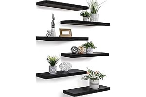 PHPH Floating Wall Shelves, Shapely Black 6-Piece Set