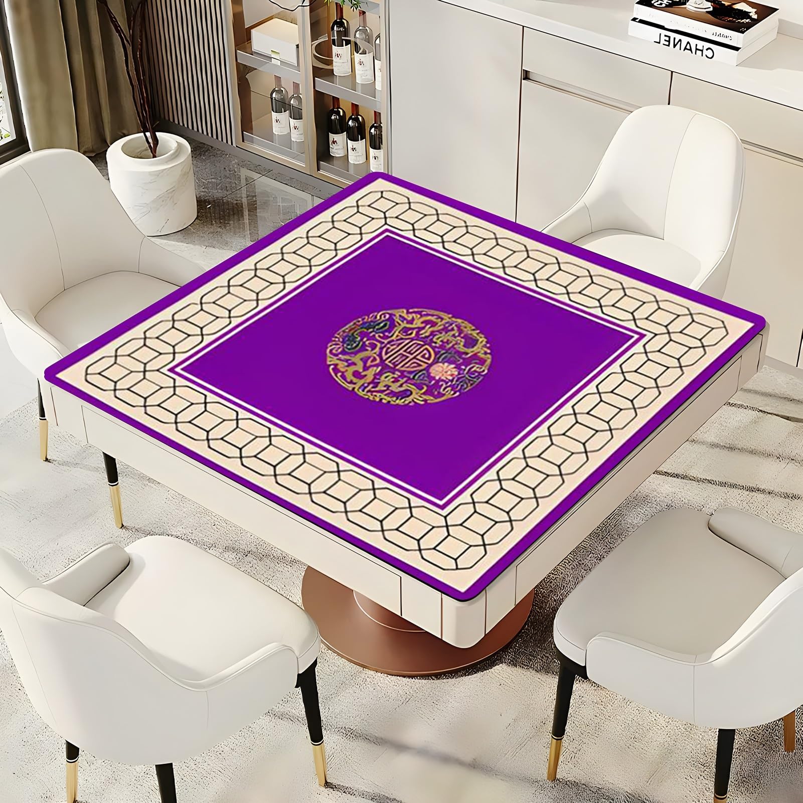 Maty do pokera, Mata stołowa Majiang, kwadratowa mata do gry w mahjonga z torbą przechowywania(Purple,60x60cm (23.62x23.62in))