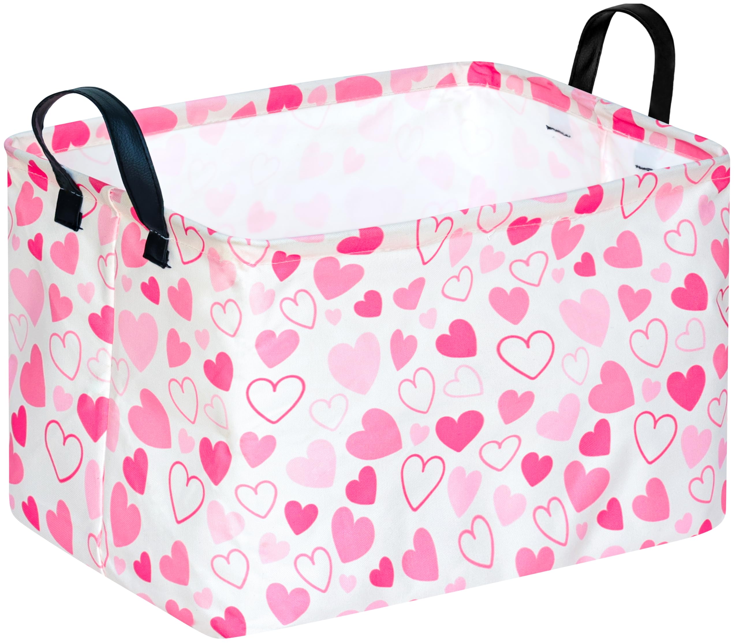 MAIZMZ Girls Gift Basket Heart Print Storage Cube for Women, Closet Shelf Organizer Bins Empty Gift Basket with Handles Nursery hamper Kids Toys Books Box Room Deco