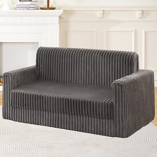 HABUTWAY Folding Sofa Bed, 2 in 1 Convertible Sleeper Chair with Armrest, Portable Fold Out Chair Bed, Comfy Floor Couch, Multi-Functional Lazy Sofa for Living Room Bedroom Dorm Home Office, Grey