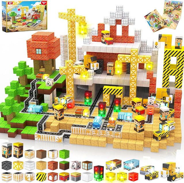 200PCS Magentic Blocks - Magnetic Building Blocks Light Up, Fun Magnet Tile Building Toys, Magent Building Blocks STEM Construction Toys for Toddlers Kids 4+ Years Old Boys Girls Birthday Easter Gift