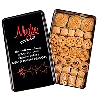 Vista 11 de Mughe Gourmet - Caja de regalo de Baklava turca de primera calidad, surtido de pastelería halal con pistachos, nueces, anacardos, elegante lata