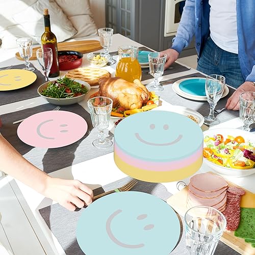 Miniatura 6 de Whaline 60 manteles individuales de papel de cara sonriente, desechables, manteles individuales de papel decorativo para el hogar, cocina,