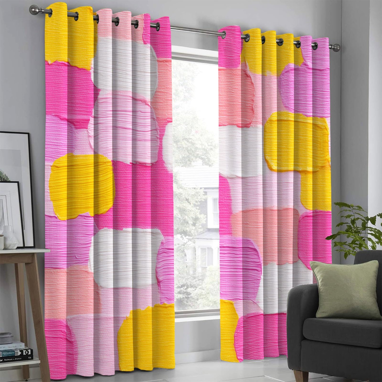 Rideau Occultant Texture Peinture l'huile Romantique, Lot De 2 Rideaux Occultant Thermique Isolant À Oeillets, Graffiti Abstrait Poudre Blush, Draperies Decoration Chambre Salon Fenetre, 110X215 Cm