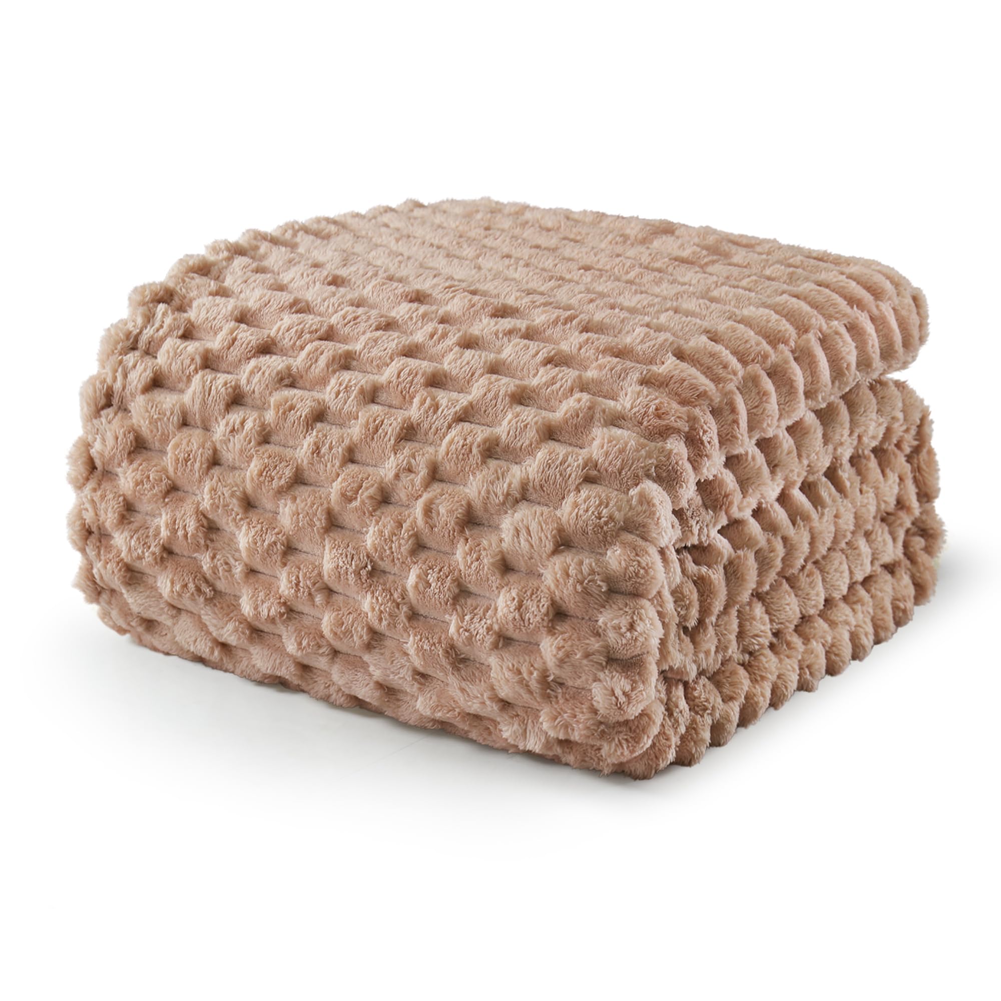 Exclusivo Mezcla Manta de Lana Suave Extra Grande, 150 x 200 cm Elegante Manta de Jacquard para sofá, Suave y Ligera para Todas Las Estaciones, Color Camel