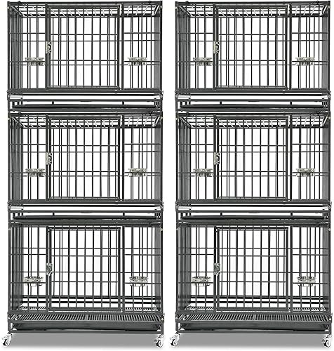 Miniatura 23 de Homey Pet Jaula para perros resistente de 48 pulgadas, jaula apilable y plegable con cuatro ruedas bloqueables, dos bandejas extraíbles, jaulas