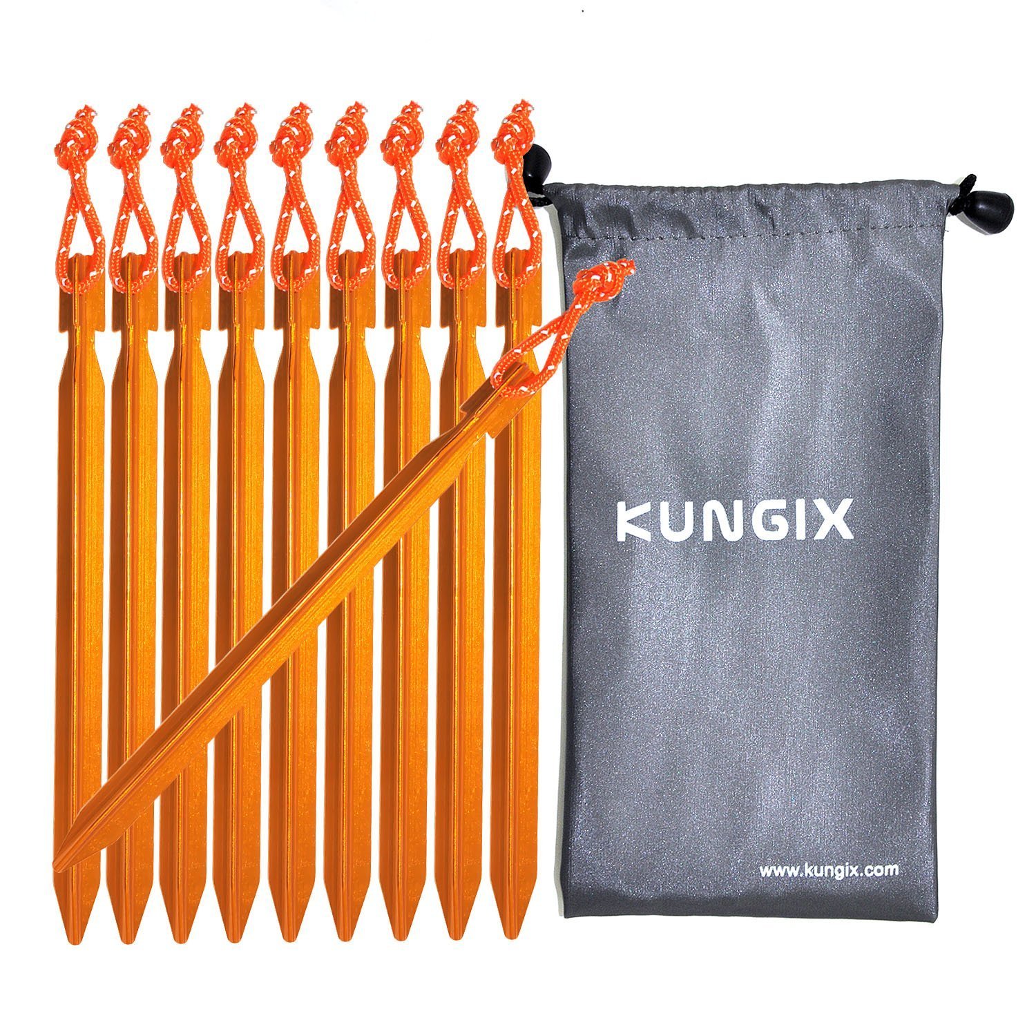 Kungix, picchetti da tenda per campeggio, da 18 cm, in lega di alluminio, con corda riflettente, confezione da 10 pezzi, Gold