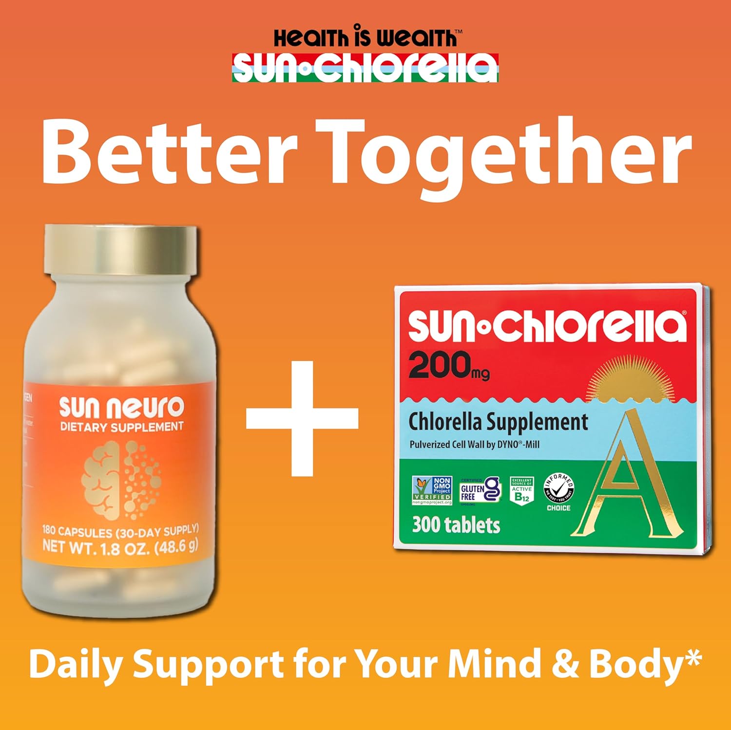 Sun Chlorella Sun Neuro Nootropic Brain Supplement - Daily Memory Concentration & Focus Supplement for Women & Men - Natural Plasmalogen Boost from Sea Pineapples - 180 Capsules