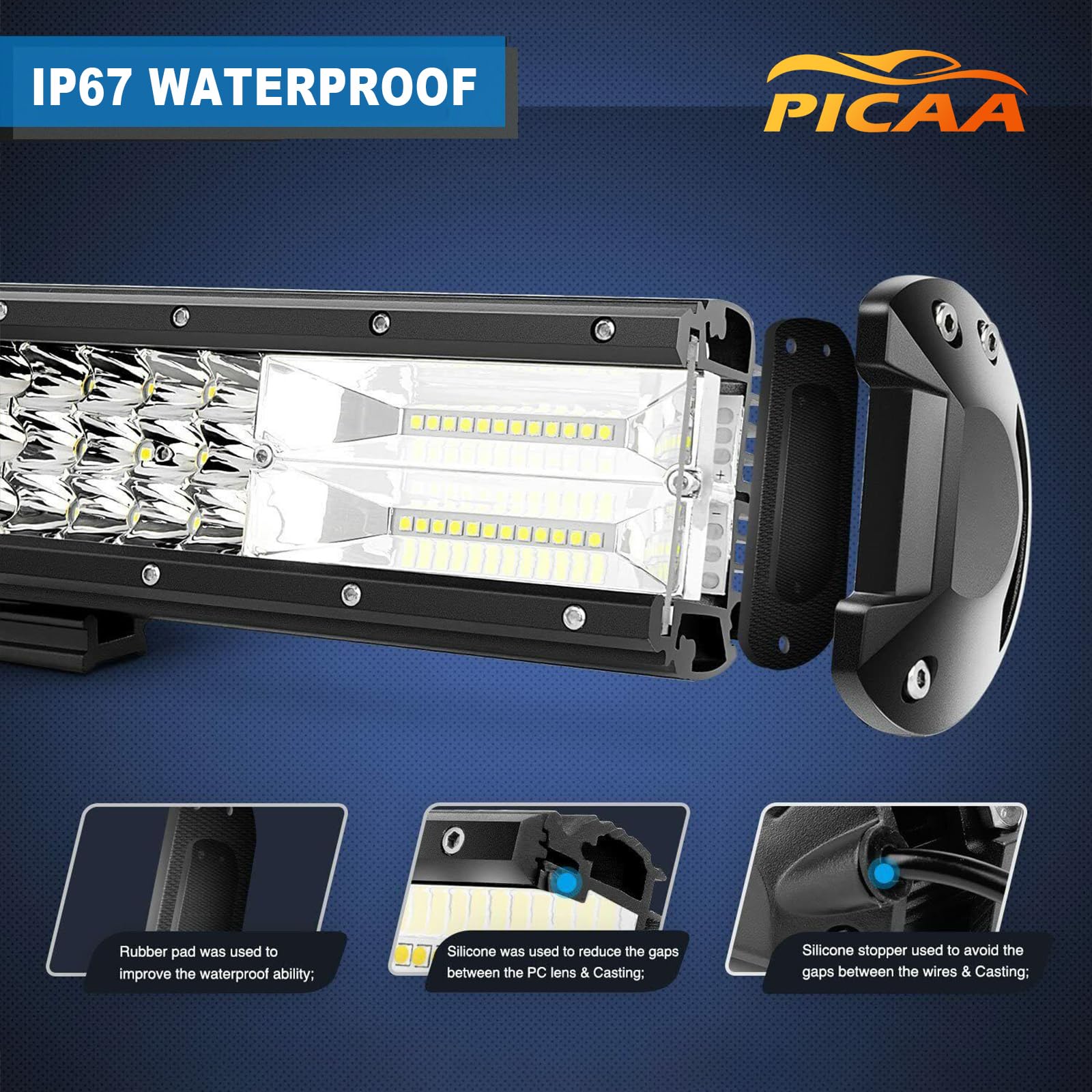 PICAA 23 pollici 324W Barra LED Fuoristrada con 12V Cablaggio Kit, Tripla Rows Barra Luce di Lavoro Led, Barra Luminosa a Led 6000K Bianca per 4x4 Auto Camion SUV ATV