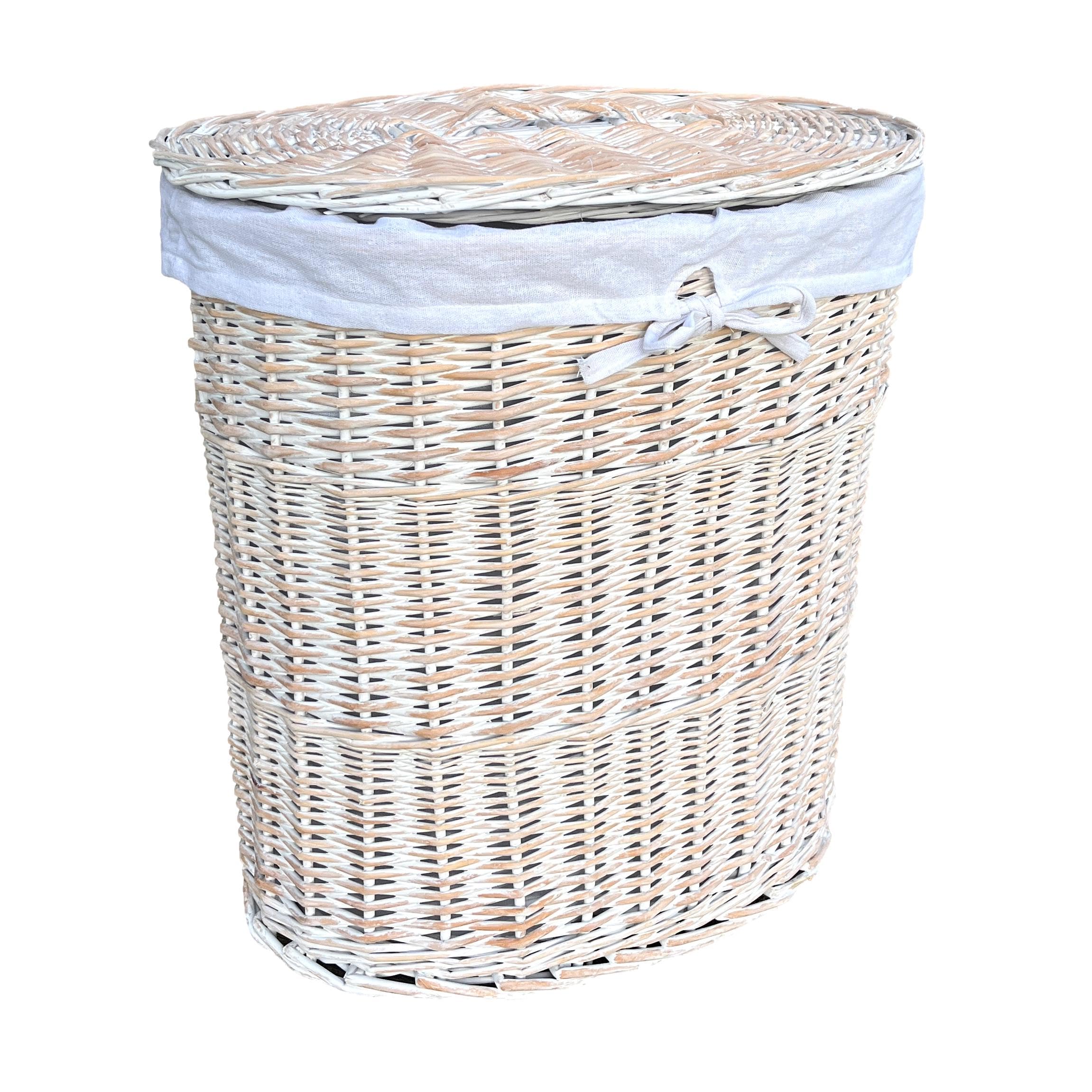 Arthur Cameron White Deluxe Oval Wicker Laundry Basket Wash Bin With Lid (Medium, )