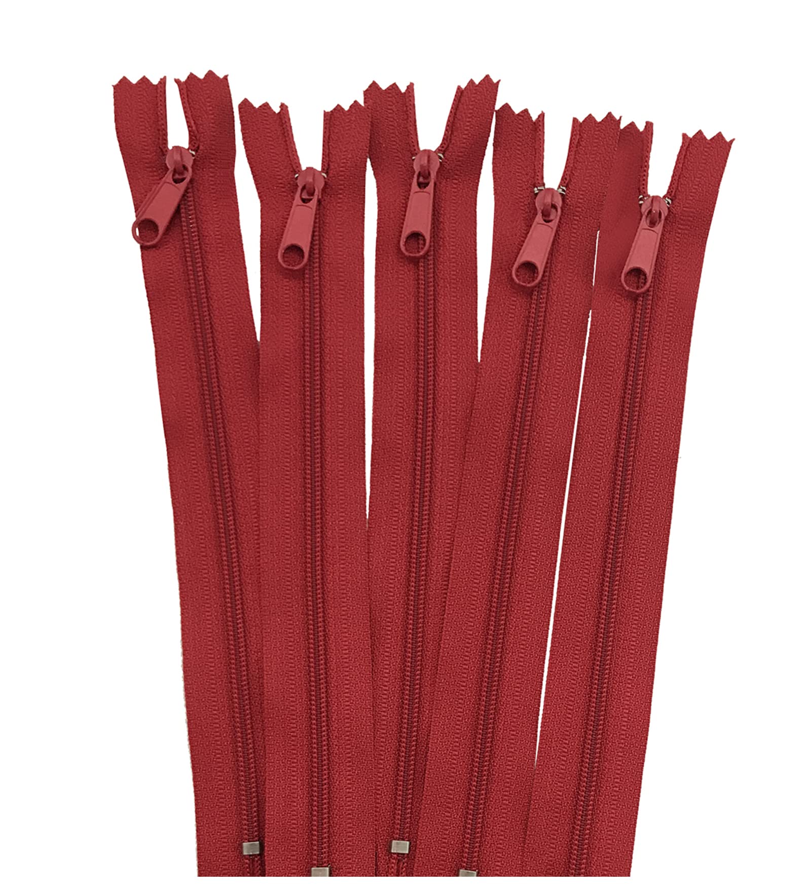 10-25 pcs 7-24 Inch Long Pull Nylon Zippers, Handbag Purse Pull Zippers Wholesale Sale Handbag Gauge 3 (Burgundy, 14" - 10 Zippers)