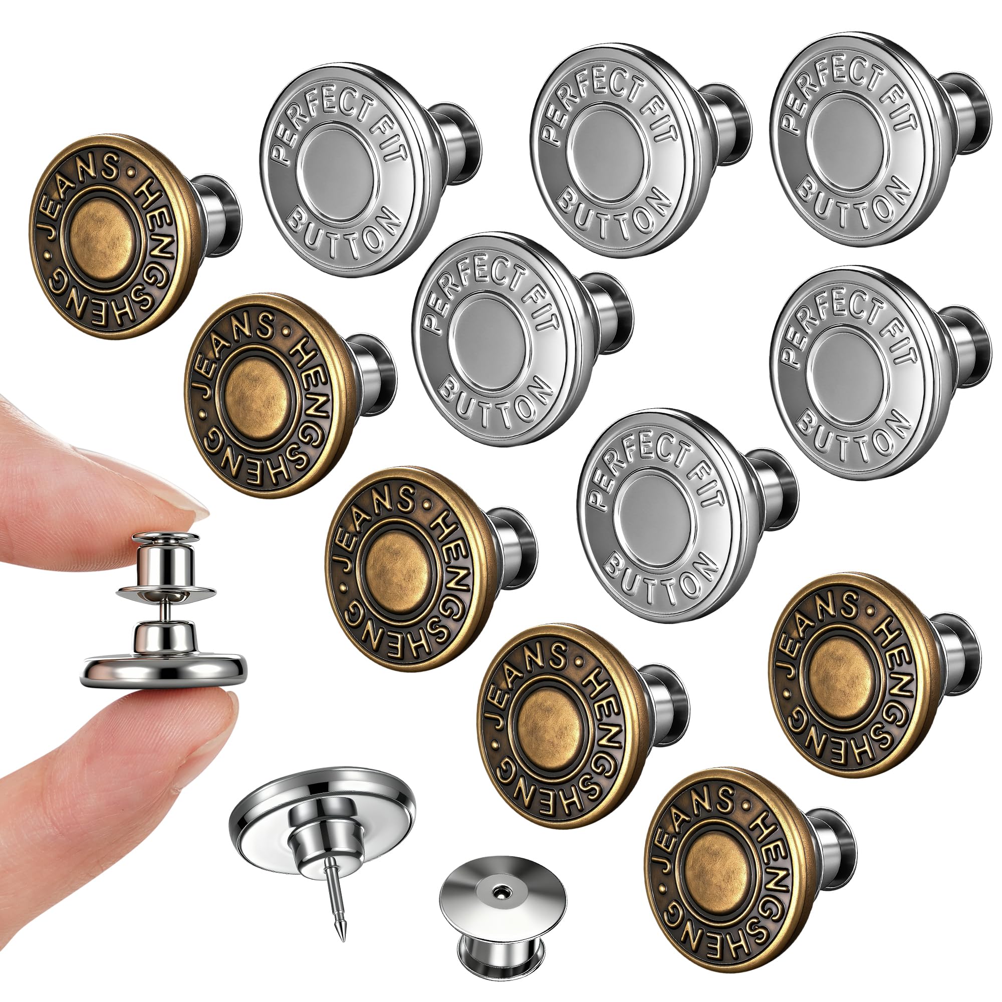 DESIOLE 14 Sets Button Pins for Loose Jeans - No Sew, No Too