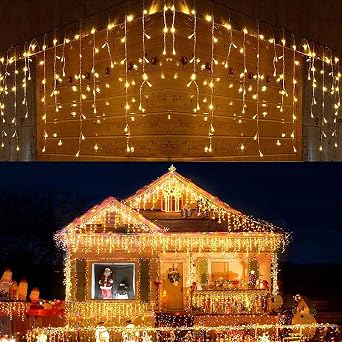 Dopheuor Icicle Fairy Lights 400LED 32.8ft 75Drops 8 أوضاع أضواء سلسلة مقاومة للماء للأقدام الخارجية ستائر عيد الميلاد أشجار حزب ديكور دافئة بيضاء