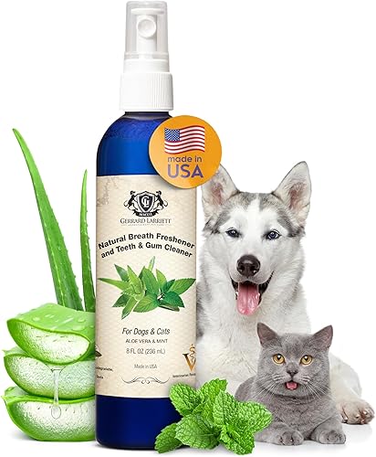 Gerrard Larriett - Ambientador natural de aliento para gatos y perros, rociador de limpieza de dientes de gato y perro con menta, aloe vera y