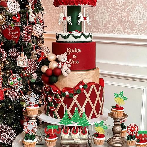 Miniatura 5 de 1 decoración grande para tartas de Navidad, cartel de decoración de pastel de Navidad, picks de comida de Navidad con purpurina para Navidad, fiesta