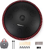 Vista 1 de Moozica Tambor de lengua de acero para mano, 14 pulgadas, 17 notas en re menor con diseño de octava sobretono, instrumento de percusión de tambor