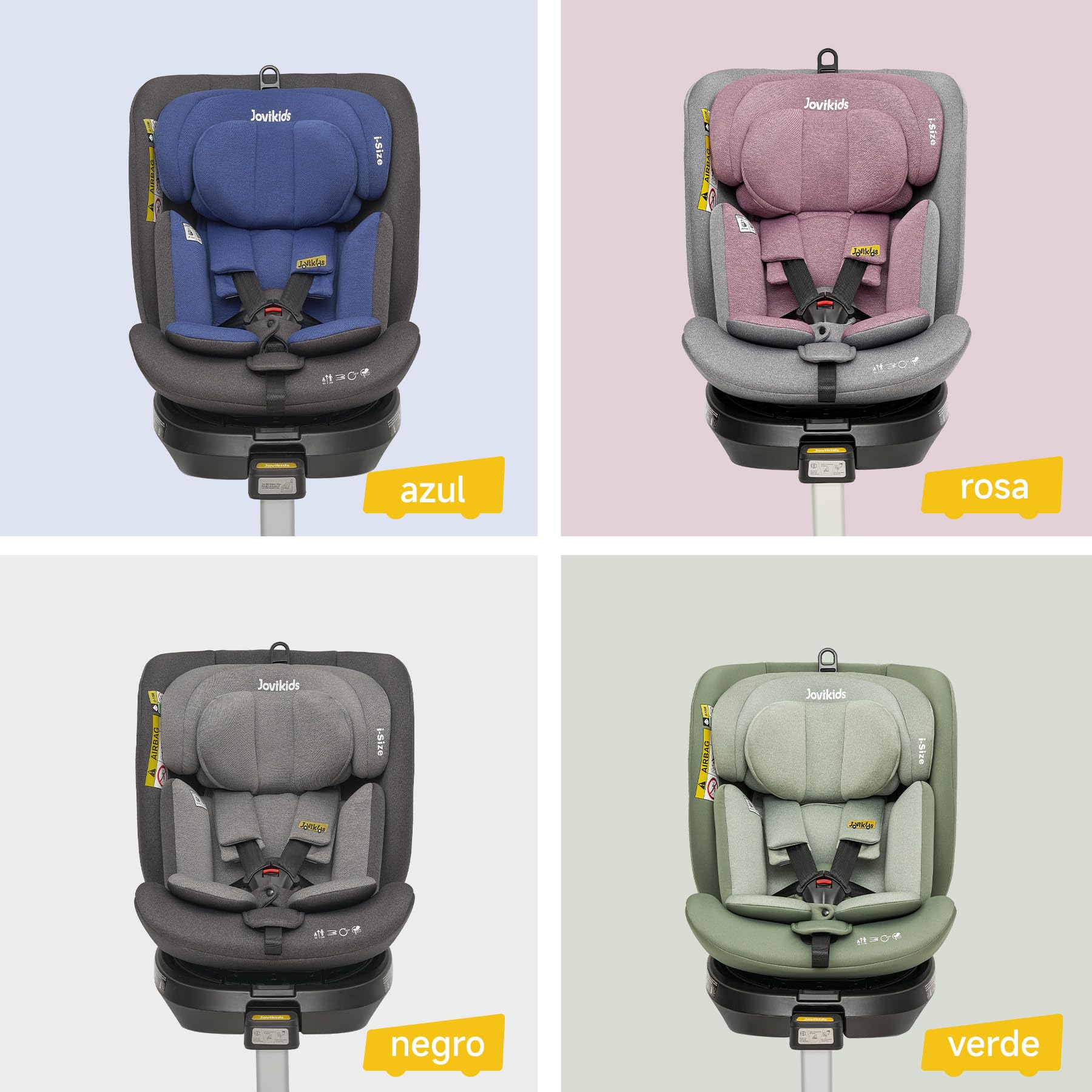 Jovikids I-size Silla Coche Bebé Grupo 0 1 2 3 ISOFIX, Giratoria 360 Universal, ECE R129, para Niños de 40-150cm, 0 Meses-12 Años, Pierna de Apoyo (Gris)