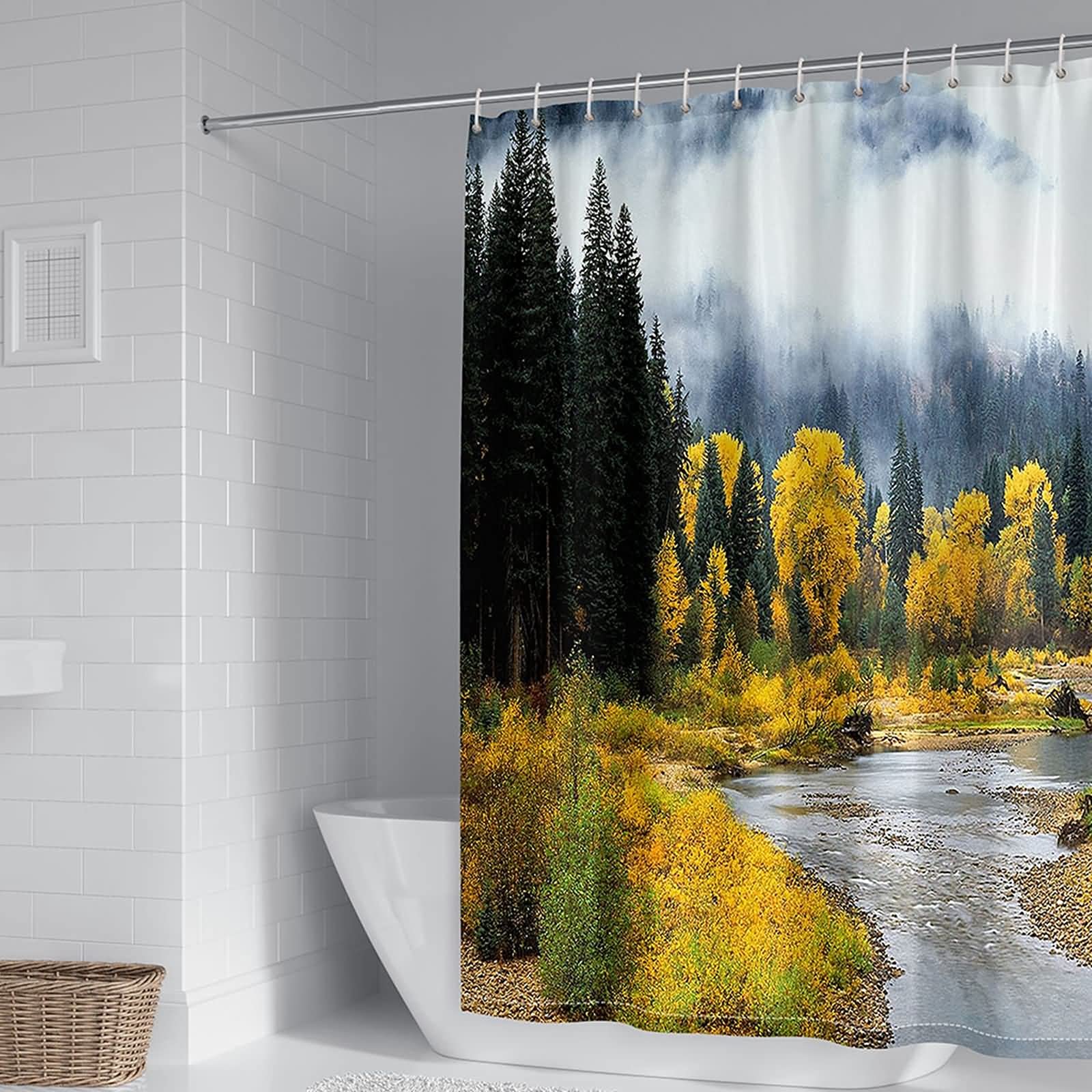 Rideau de douche paysage naturel pour douche et baignoire KnSam