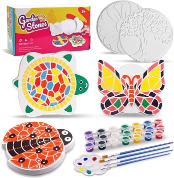 IFLOVE Paint Your Own Stepping Stones for Kids Craft Kits,Arts and Crafts for Kids Ages 4-8,5 Pack Painting Crafts for Girls Ages 8-12,Outdoor Toys Art Supplies Toddler Birthday Christmas Easter Gift