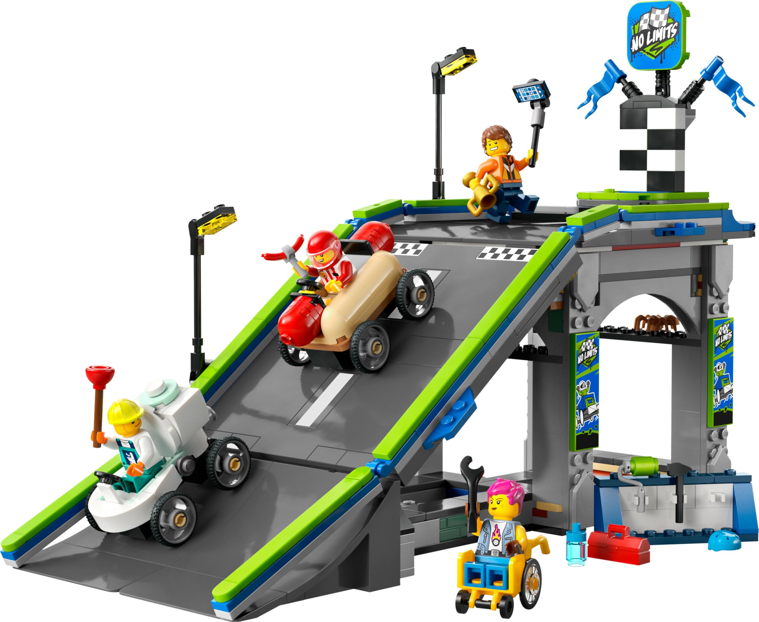 LEGO City Zéro Limite : Rampe pour bolides de Course - Jeu de Construction avec Voitures caisses à Savon pour garçons et Filles dès 6 Ans - 4 Personnages Dont Un Plombier - Idée Cadeau Amusante 60460