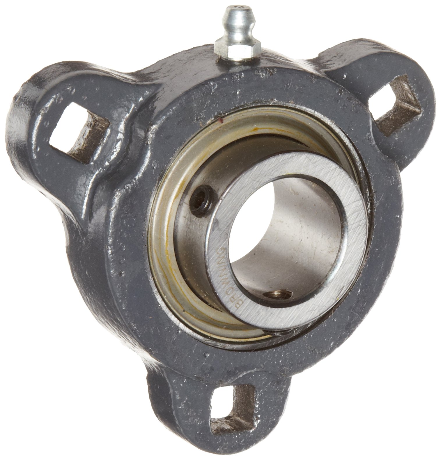 Browning VF3S-116M Intermediate-Duty Flange Unit, 3 Bolt, Setscrew Lock, Regreasable, Contact and Flinger Seal, Ductile Iron, Inch, 1