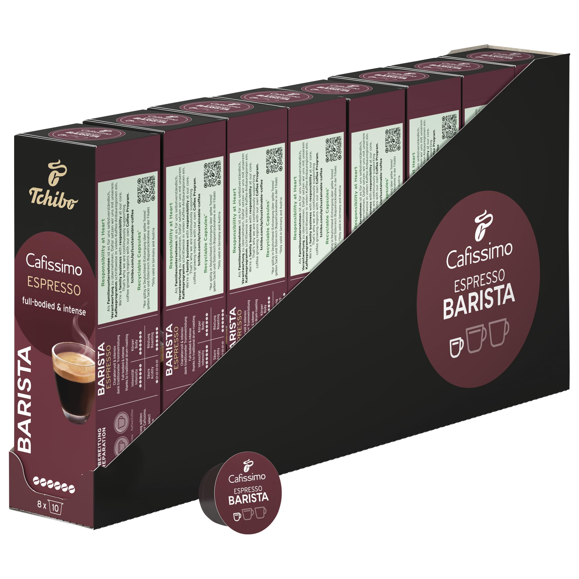 Tchibo Cafissimo Vorratsbox Espresso Barista Kaffeekapseln, 80 Stück (8x10 Kapseln), nachhaltig & fair gehandelt