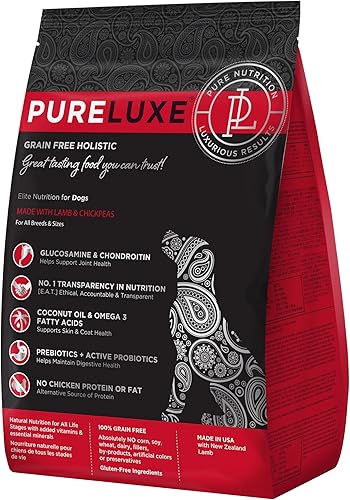PURELUXE Alimento para perros sin cereales y gluten, nutrición Elite Nutrition de cordero y garbanzo, hipoalergénico, para todas las razas y