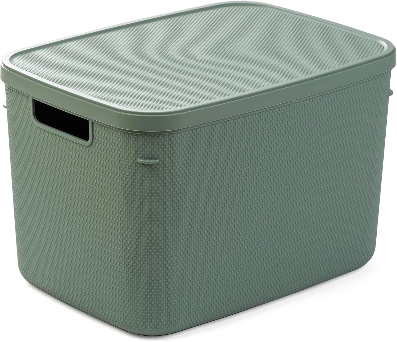 BINO | Plastic Storage Bins with Lids, 20 Liter - 3 Pack, Desert Green | THE TWILL COLLECTION | Plastic Bins for Organization | Woven Storage Baskets for Organizing | Pantry Shelf Organizer Basket Bin