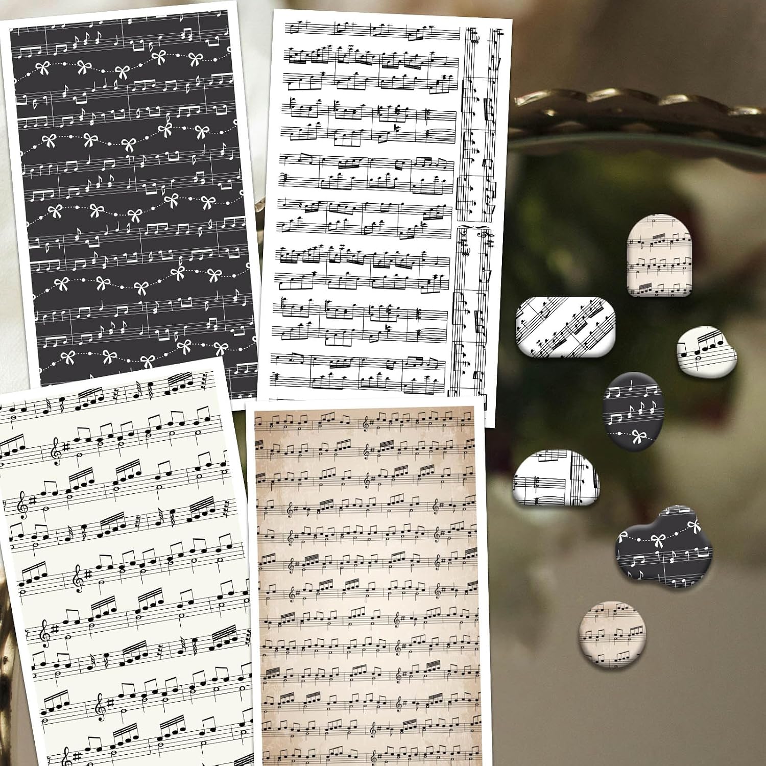 OLYCRAFT 24Pcs 4 Styles Music Notes Clay Transfer Paper for Polymer