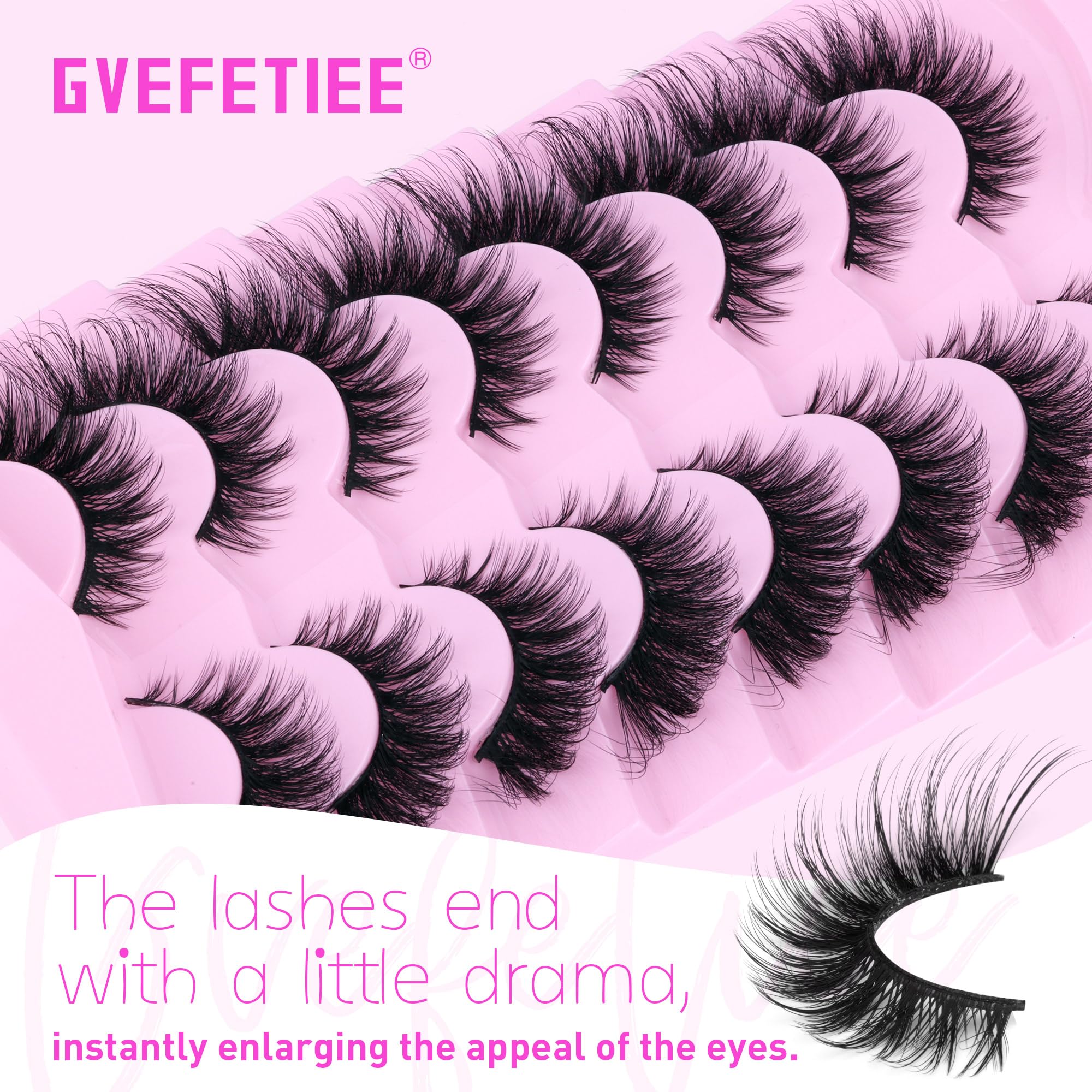 False Eyelashes Fluffy Faux Mink Lashes Wispy Fairy Cat Eye Lashes Spiky Strip Lashes Extension Natural Volume Fake Lashes Pack by GVEFETIEE 8 Pairs Black: E- Fluffy
