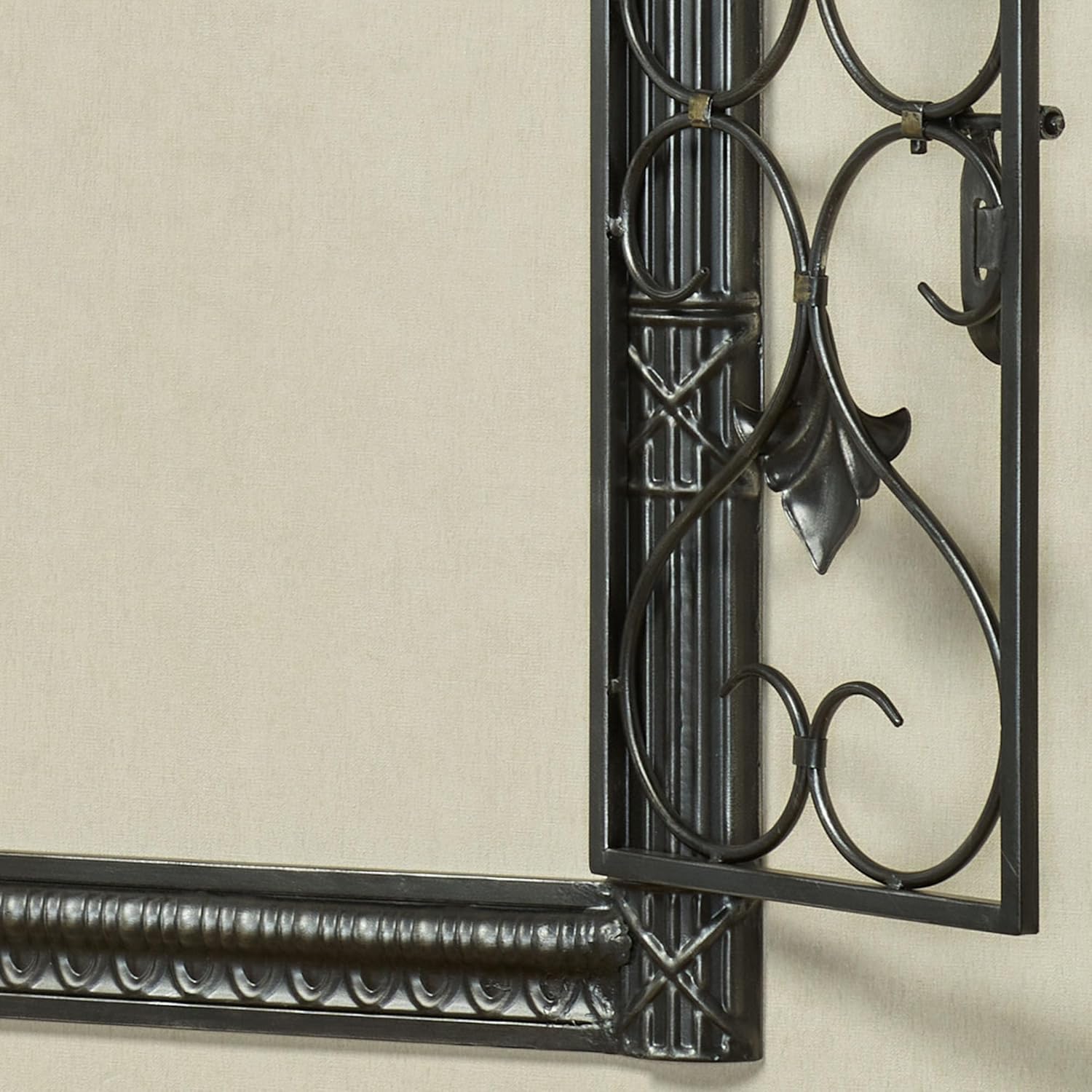 Touch of Class Traditional Arched Jameson Metal Wall Grille | Scroll & Fleur Design | Black with Silver Wash & Gold Accents | 23.5x38 Swirling Decorative Wall Art Sculpture