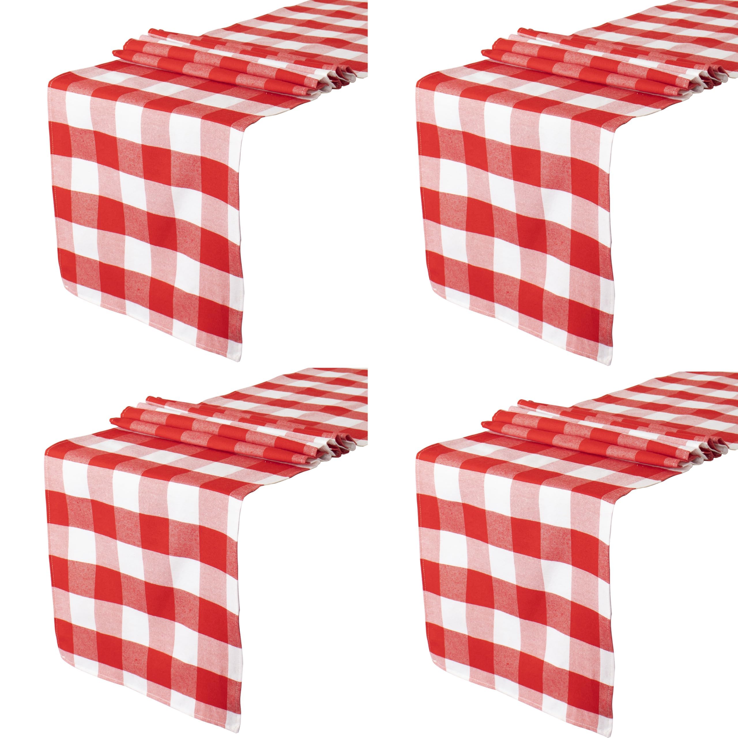 Red & White Checkered Cotton Table Runner Set