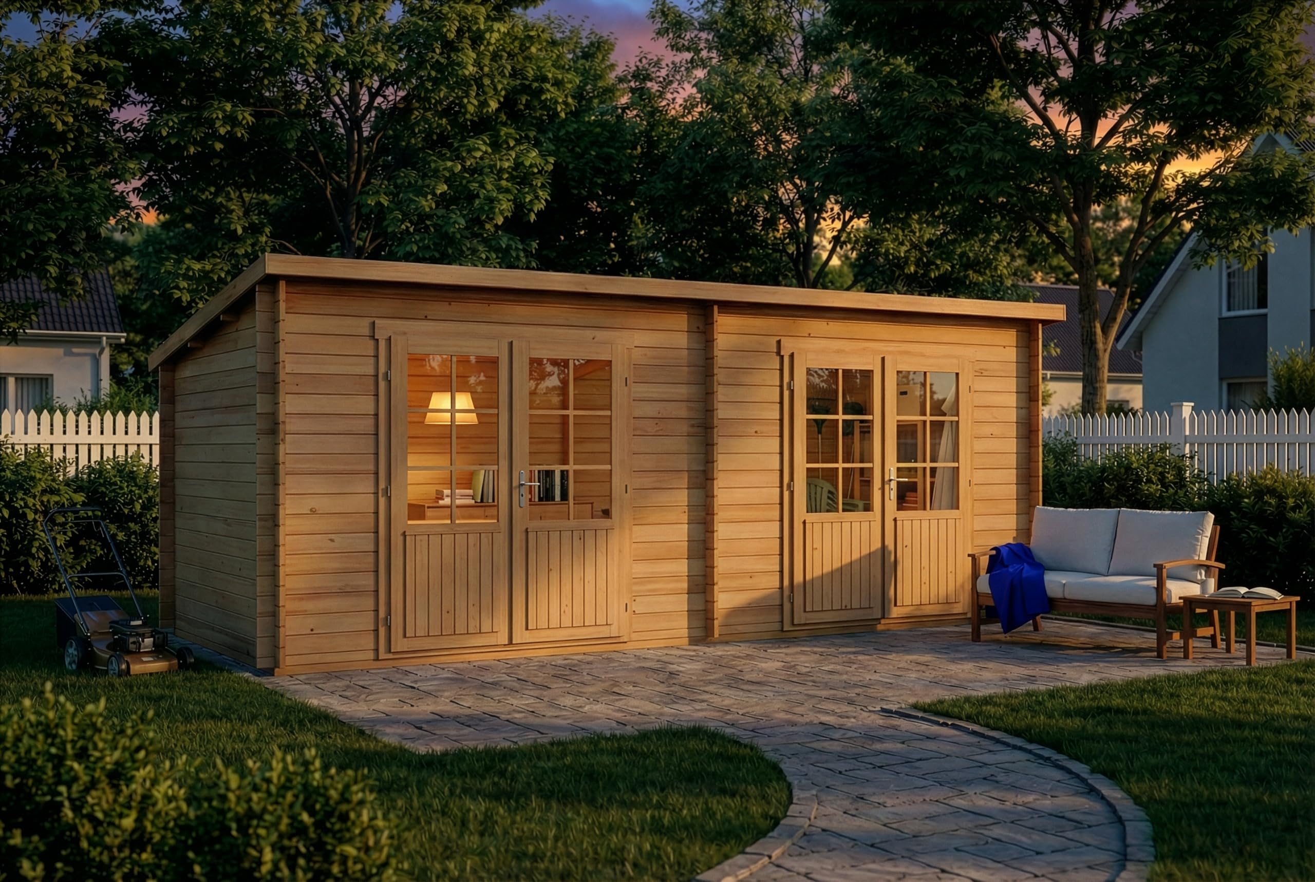 Alpholz Gartenhaus Maria Twin aus Holz in Naturbelassen mit 28 mm Wandstärke 598 x 272 cm