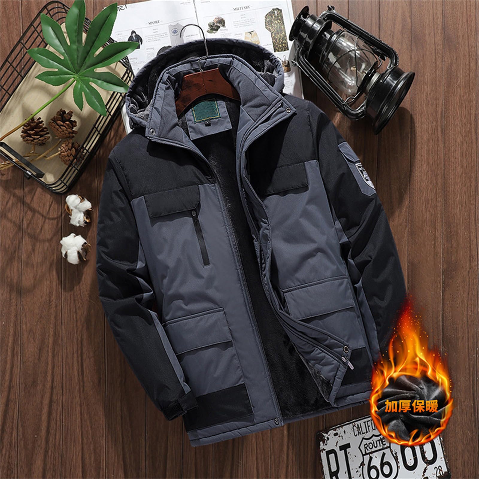 Winter Jacket Men Homme de Ski Polaire Montagne Chaud d'hiver Zippé Manteau Veste avec Capuche Amovible Tactique Matelassée Softshell Coupe-Vent Parka pour Voyage Montagne